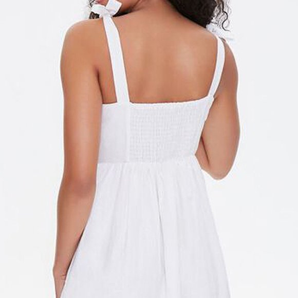 NEW Ivory Linen Blend Tie Straps Button Midi Dress - Picture 6 of 10